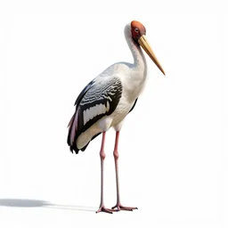 striped stork, clean 3d render, full body, isolated on a pure white background, centered, entire subject in frame, sharp focus, soft studio lighting