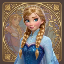 meri deal with blonde hair as anna from Frozen, western, D&D, fantasy, intricate, elegant, highly detailed, digital painting, artstation, concept art, matte, sharp focus, illustration, art by Artgerm and Greg Rutkowski and Alphonse Mucha