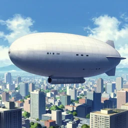 gigantic airship floating over a modern city in summer, science - fiction, goro fujita, artstation