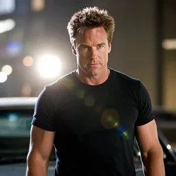 conan o'brien as brian o'conner from the fast and furious movie still, cinematic lighting, ray tracing, octane render, long lens, shallow depth of field, bokeh, anamorphic lens flare, 8 k, hyper detailed, 3 5 mm film grain