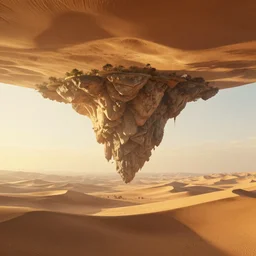 symmetry!! free fall, surreal landscape, sand, desert, floating island, golden hour, very detailed, perfect composition, perfect lighting, 4 k, trending on artstation, greg rutkowski, derek zabrocki, artgerm, 3 d render, octane render
