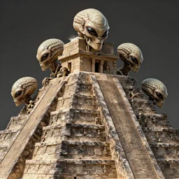 aliens brainsuckers kills aztec humans on top of aztec pyramids, full size, perfect faces, fine details, studio lighting, close up view, subtle shadows, art by katsuya terada, photorealism, hyper realism, octane render, hyper detailed, medium shot, 8 k, raw, unedited, in - frame,