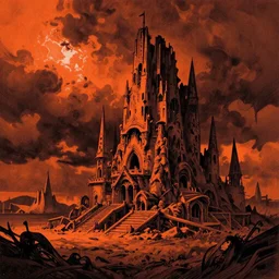 orange and red dark and stormy dystopia by crewdson, mcbess, rossdraws, carel will - ink, masterpiece, ultra smooth details,