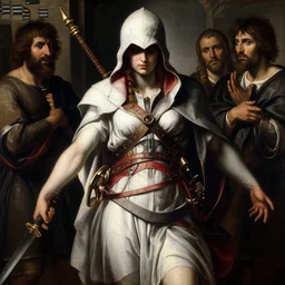 historical art of assassin creed in rome in the style of renaissance painting, the beautiful goddess, crazy details, chiaroscuro, oil painting, jan matejko, caravaggio, jan van eyck, trending on artstation, artgerm, the best photos of deviantart