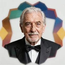portrait of a distinguished old man with formal cothing, kaleidoscopic shapes and colors in the background