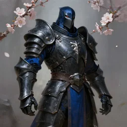 crow humanoid warrior in heavy black armor, blue clothes. bloom, lighting. digital painting, hd, detailed.