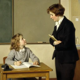a young girl mocking her teacher by JC Leyendecker.