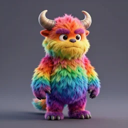 full body 3 d model of a vibrant rainbow colored adorable irascible furry monster with fuzzy horns, a 3 d render by wendy froud and jim henson, centered, character concept, concept art, dark rainbow colored fur, zbrush, furry art, rendered in maya, colorful, cinema 4 d, behance hd, daz 3 d, cgsociety, matte background
