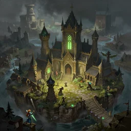 medieval village on island, leage of legends style digital painting bioluminance alena aenami artworks in 4 k design by lois van baarle by sung choi by john kirby artgerm style pascal blanche and magali villeneuve mage fighter assassin