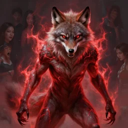a masterpiece portrait of a lithe werewolf imbued with crackling red energy and ferocious claws. highly detailed, digital painting, trending on artstation, concept art, sharp focus, illustration, global illumination, ray tracing, realistic shaded, art by artgerm and greg rutkowski and fuji choko and viktoria gavrilenko and hoang lap