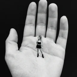 very very very tiny ariana grande small ariana grande 1 inch tall. she is situated comfortably in the palm of my hand. I am carrying around the smallest ariana grande in the world!!!! Adult ARIANA GRANDE shrunken down to a mini size! award-winning bw photography
