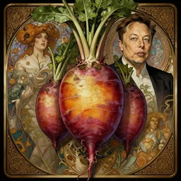 elon musk as a beets, deep focus, d & d, fantasy, intricate, elegant, highly detailed, digital painting, artstation, concept art, matte, sharp, illustration, art by artgerm and greg rutkowski and alphonse mucha
