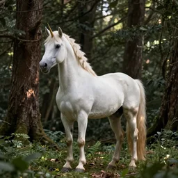 beautiful unicorn in the forest natural lighting by Emmanuel Lubezki
