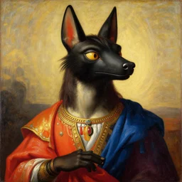 anubis by leonardo da vinci, oil painting, classical painting, digital art, vivid colors, sharp focus