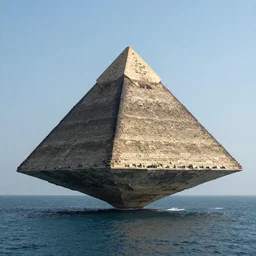 Giant levitating pyramid above the sea, DSLR photograph,