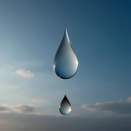 beautiful picture of many big raindrops floating quietly on a blue background, hot and sunny highly-detailed, elegant, dramatic lighting, artstation, 4k, cinematic landscape, photograph by National Geographic
