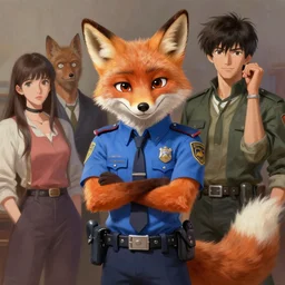 a fox swat officer mascot character posing for a picture, digital painting, masterpiece by rembrandt and thomas kinkade and frank frazetta and kentaro miura, by reiq and tite kubo, stylized yet realistic faces and anatomy, advanced lighting technology, beautiful, gorgeous brush strokes