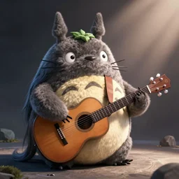 totoro with long hair plays on a guitar, cyberpunk art by eddie mendoza, cgsociety, sots art, dystopian art, reimagined by industrial light and magic, concept art