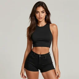beautiful figure, light brown skin, black crop top and shorts, extremely detailed, sharp focus, smooth, digital illustration, by rossdraws, frank franzzeta