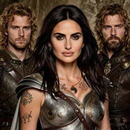 penelope cruz, legendary warrior, heroic, lord of the rings, tattoos, decorative ornaments, battle armor, by carl spitzweg, ismail inceoglu, vdragan bibin, hans thoma, greg rutkowski, alexandros pyromallis, perfect face, fine details, realistic shading photorealism