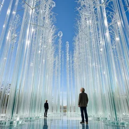hyper realistic gorgeous lighting, blue sky, highly detailed, transparent glass forest by zdzisław beksinski and norman rockwell and greg rutkowskiweta studio, and lucasfilm