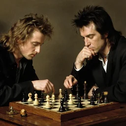 axl rose and john bon jovi playing chess, by caravaggio