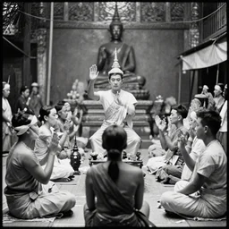 secret society in bangkok 1 9 2 0, summoning spirit, black and white photography