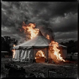 tintype photo, underwater, circus tent on fire
