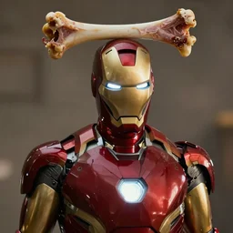 ironman looks like a cooked bone - in ham on his head, movie still, 8 k