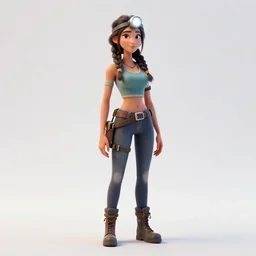 braided-hair miner with headlamp, detailed 3d character render, full body, standing, isolated on a pure white background, centered, whole figure in frame, sharp focus, studio lighting