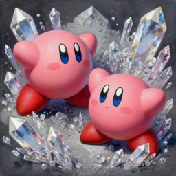 Kirby and the crystal shards, digital painting, expressionistic, intricate detail, meticulous brush strokes, genius composition, masterpiece, work of art, 4k wallpaper
