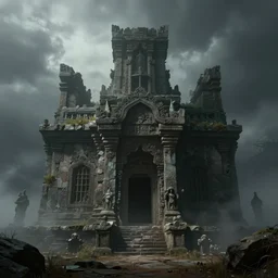 ancient stone temple lovecraft cult, gloomy and foggy atmosphere, octane render, rembrandt, cgsociety, artstation trending, horror scene, highly detailded