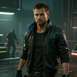 film still of Paul Walker as Johnny Silverhand in Cyberpunk 2077, gameplay, 8k, HD