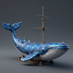 the ship called the Decima made of Phthalo blue adamantite hull, whale shaped, 4k