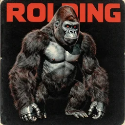 a dark retro sci-fi paperback cover from 1967 showing a robot gorilla