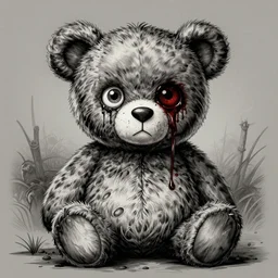 grunge cartoon vector sketch of a teddy bear with bloody eyes by - mrrevenge, loony toons style, horror theme, detailed, elegant, intricate
