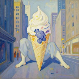 ice cream spirit lost in a metropolis. this art noveau gouache painting by the award - winning artist has an interesting color scheme.