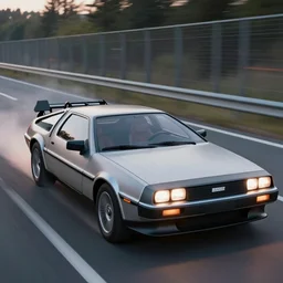 Delorean marty mclfy on year 3225 on autobahn sharp detailed speed electric