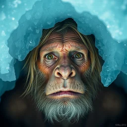 portrait of a neanderthal trapped beneath the ancient ice