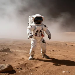 first step on mars, foggy atmosphere, bright, high resolution