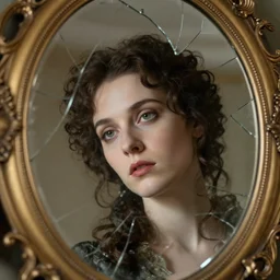 detailed beautiful victorian broken mirror, high quality by jeremy mann, only one head single portrait