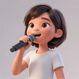 a cute Asian girl singing, short stylish hair in the style of pixar animation, mid-shot, low angle view, 16mm lens, award winning, hyper detailed, studio lighting, artstation, octane renderer, unreal engine