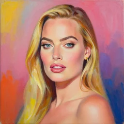 A margot robbie painting, vibrant