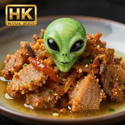 photo of a dish of delicious alien food, macro, studio, 8 k, n - 4