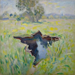 a big tear in reality opens over a calm field in summer, award-winning, trending on artstation, oil on canvas, masterpiece, in the style of Claude Monet