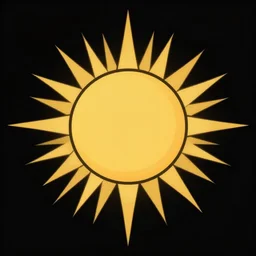 minimalist stylisation of a sun in a black sky, black background, golden rays