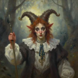modern day trickster god. gouache fairytale art, russian romanticism, muted palette, backlighting, depth of field