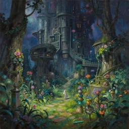 baroque oil painting of anime key visual environment concept art of a garden of eden in a cyberpunk world, brutalist, dark fantasy, rule of thirds, digital cel shading, fake hidden detail, trending on pixiv fanbox, acrylic palette knife and brush, style of makoto shinkai studio ghibli jamie wyeth james gilleard greg rutkowski