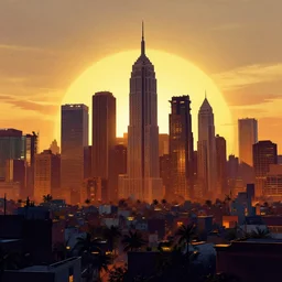 a city skyline in the style of borderlands
