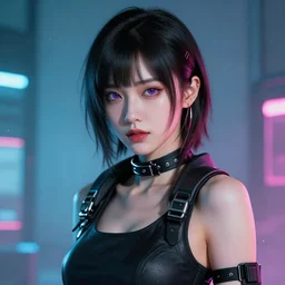 A beautiful digital art portrait of a stunningly attractive cyberpunk woman in the style of Hou China